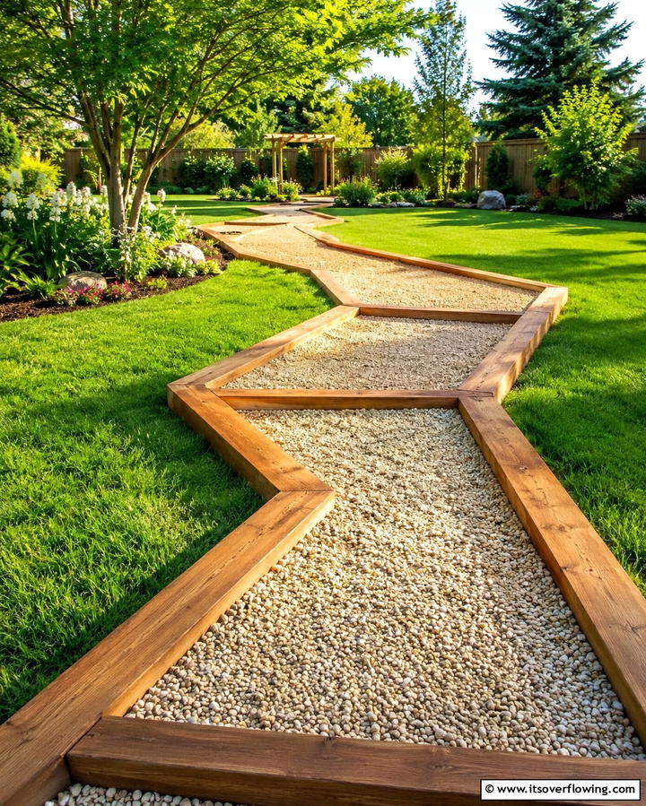 Wood Framed Walkways - 25 Pea Gravel Walkway Ideas for a Charming Garden Path