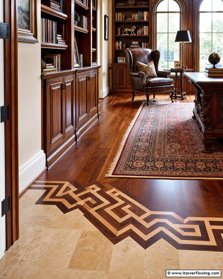 Wood Inlays for a Custom Look - 20 Floor Transition Ideas for a Seamless Look