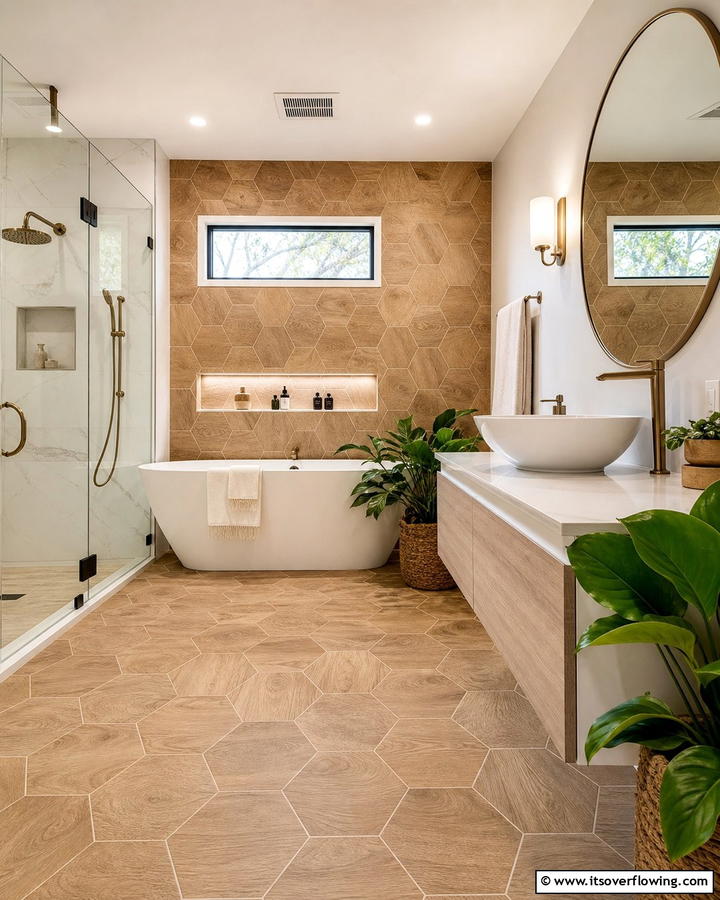 Wood Look Hexagon Tiles - 20 Hexagon Tiles Ideas for Bathrooms with Style