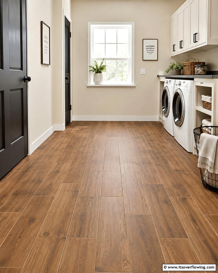 Wood Look Porcelain Tiles - 30 Laundry Room Tile Ideas for Durable Style Updates
