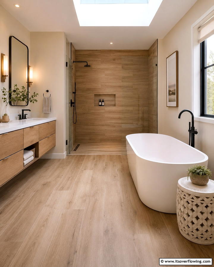 Wood Look Porcelain Tiles - 30 Shower Floor Tile Ideas for Slip-Resistant Style