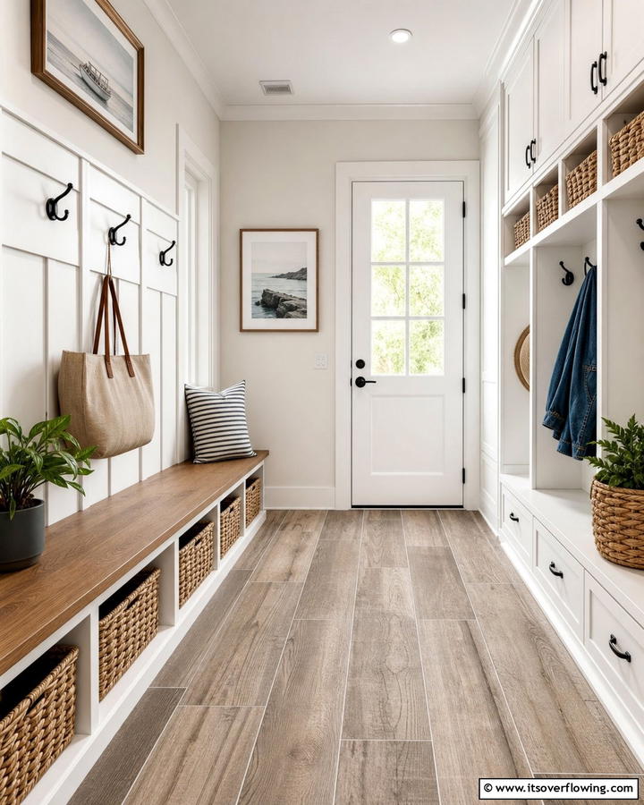 Wood Look Porcelain Tiles - 20 Mudroom Floor Ideas to Elevate Your Entryway