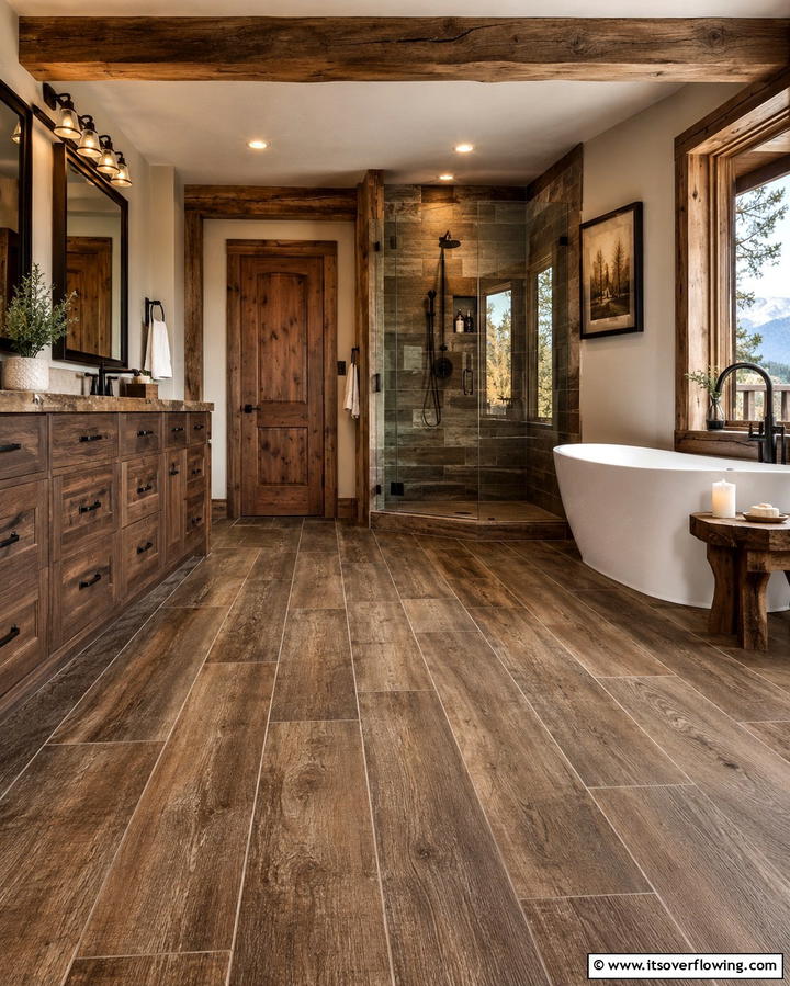Wood Look Tiles - 25 Walk-in Shower Tile Ideas for a Luxurious Bathroom