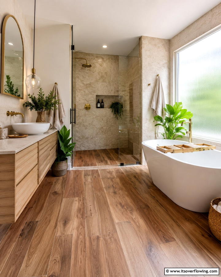 Wood Look Tiles for Warmth - 30 Shower Floor Tile Ideas for Slip-Resistant Style