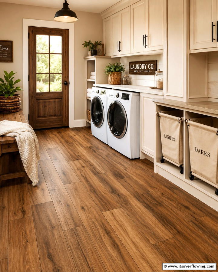 Wood Look Tiles for a Warm and Natural Feel - 30 Laundry Room Tile Ideas for Durable Style Updates