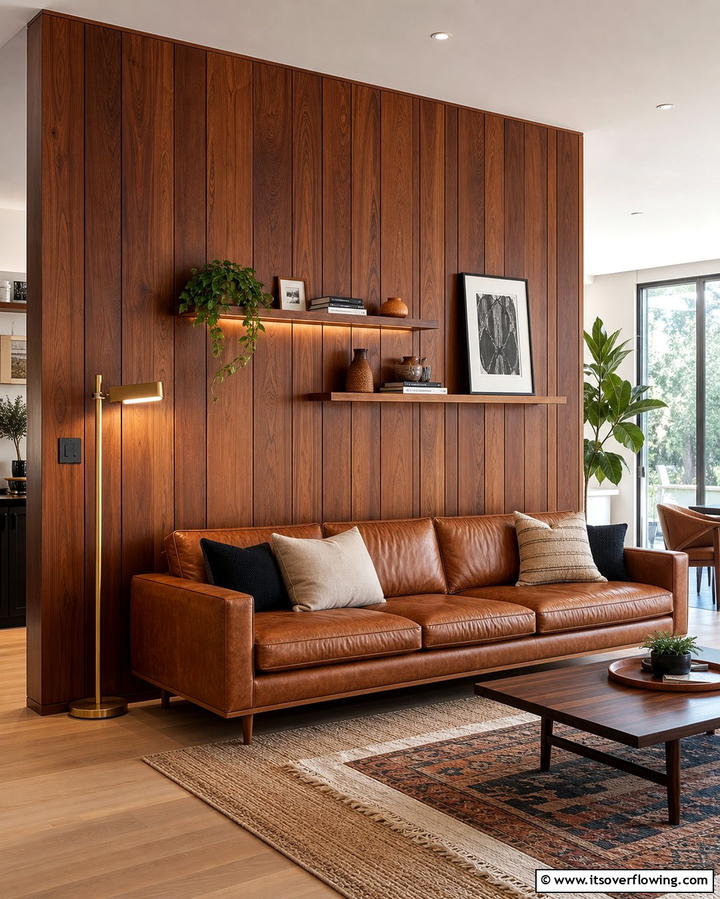 Wood Paneling Elegance - 30 Striking Living Room Accent Wall Ideas for Bold Style