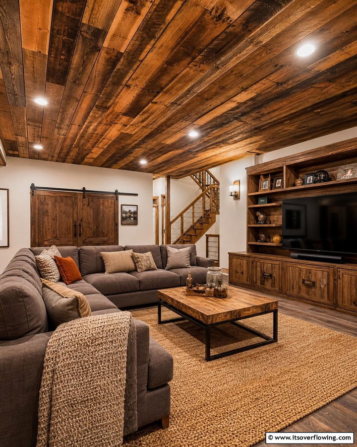Wood Paneling for Warmth - 20 Man Cave Ceiling Ideas to Elevate Your Space