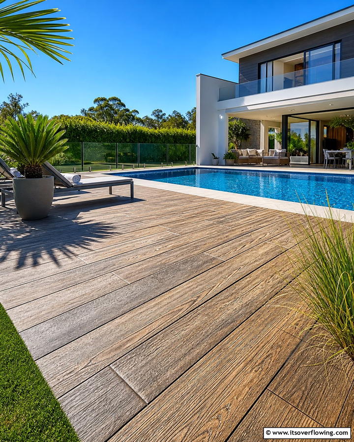 Wood Plank Stamped Concrete - 25 Stamped Concrete Pool Deck Ideas for Durability