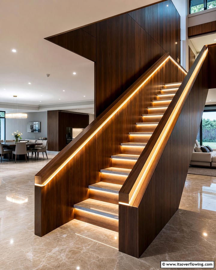 Wood Railing with Integrated LED Lighting - 30 Wood Stair Railing Ideas for Warm Architectural Detail