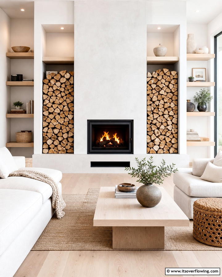 Wood Storage Integration for Practicality - 20 Scandinavian Fireplace Ideas for Cozy Homes