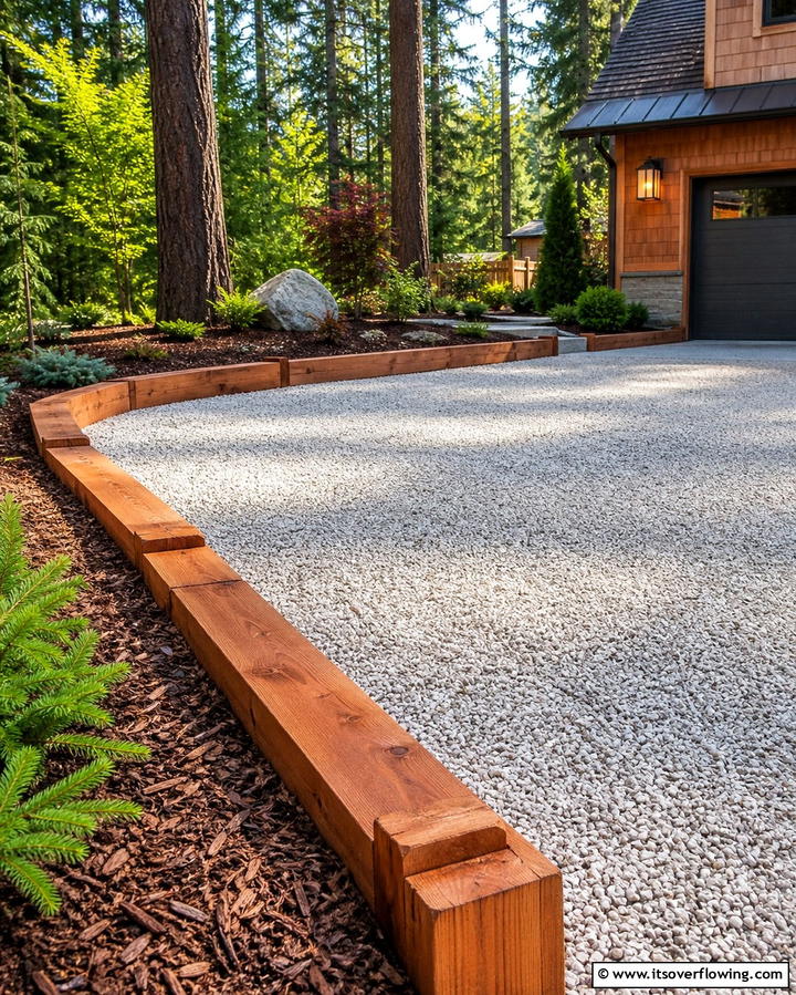 Wood Timber Edging - 25 Gravel Driveway Edging Ideas for a Polished Look