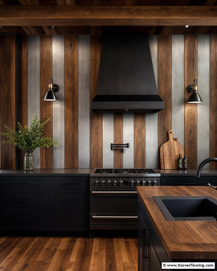 Wood and Metal Combination - 25 Rustic Backsplash Ideas for a Farmhouse Kitchen