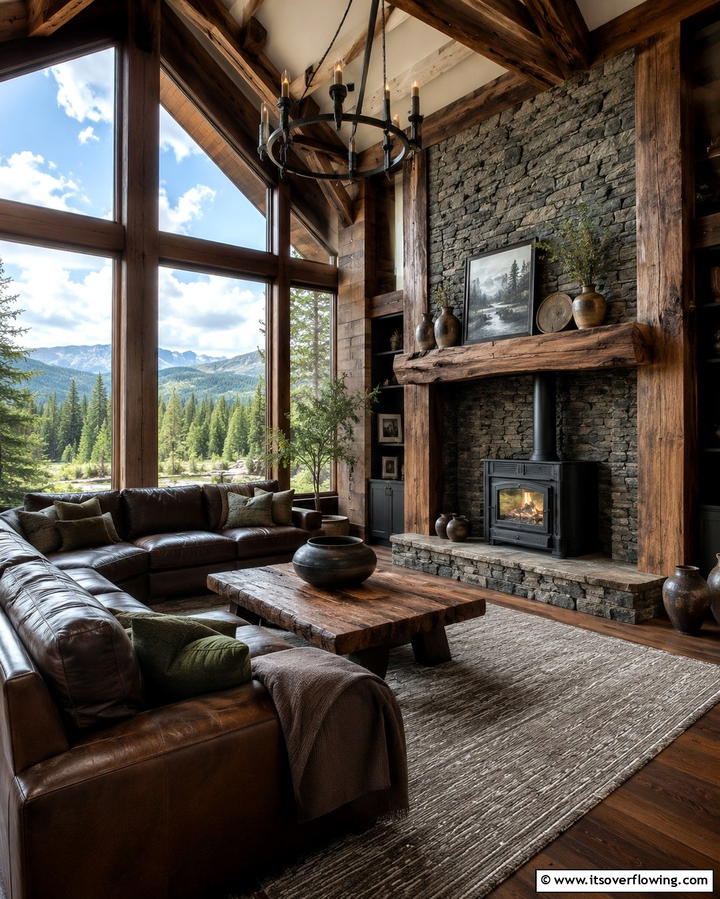 Wood and Stone Combination for a Balanced Look - 30 Cozy Wood Stove Surround Design Inspirations