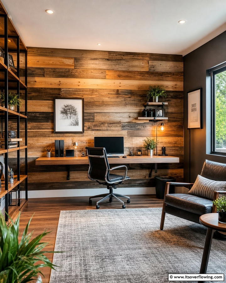 Wooden Accent Wall - 20 Home Office Background Ideas for Professional Vibes