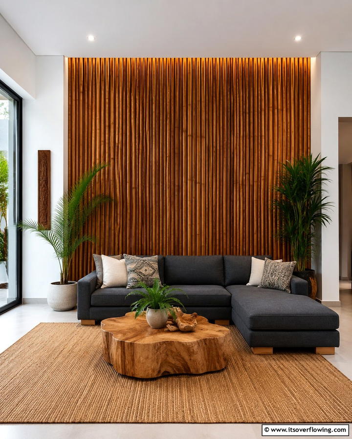 Wooden Accent Walls - 25 Tropical Living Room Ideas for a Vibrant Space