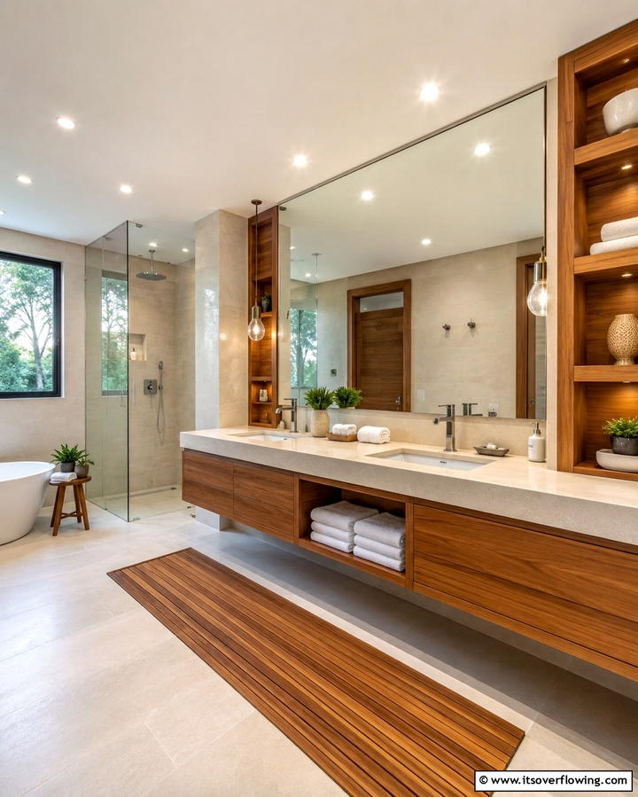 Wooden Accents - 25 Natural Bathroom Ideas for a Spa-Like Retreat at Home