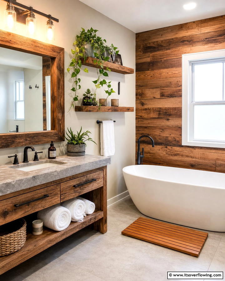 Wooden Accents for Natural Warmth - 25 Cozy Bathroom Ideas for a Relaxing Space