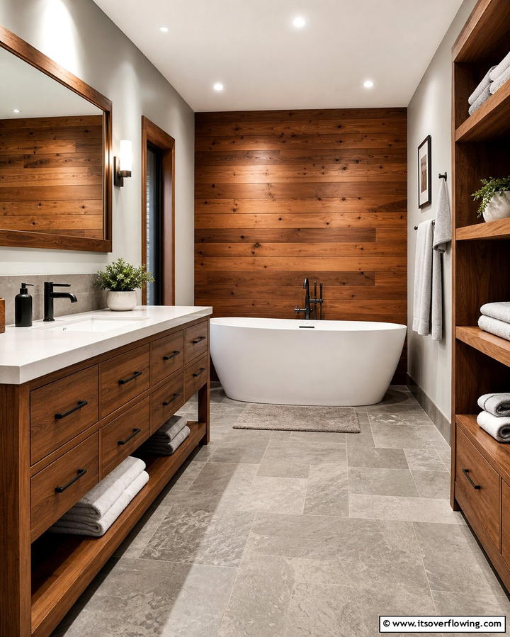 Wooden Accents for Warmth - 25 Cozy Bathroom Ideas for a Relaxing Space
