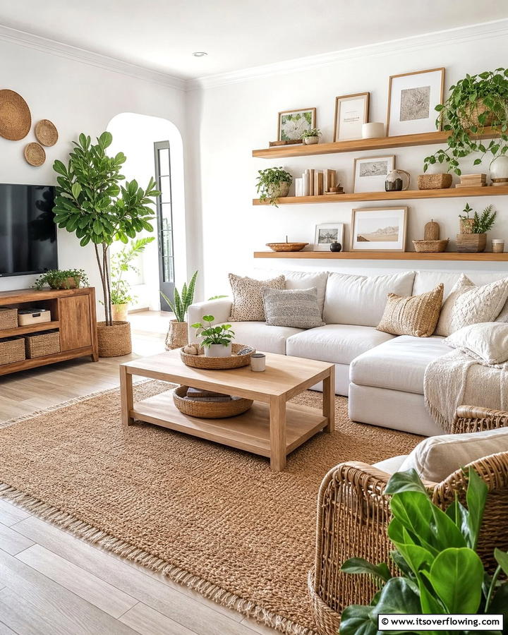 Wooden Accents for a Rustic Touch - 20 Neutral Boho Living Room Ideas for a Relaxing Vibe