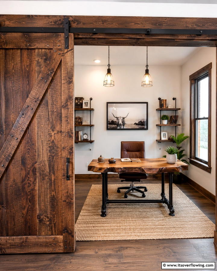 Wooden Barn Door Statement - 30 Rustic Home Office Ideas for a Cozy Workspace