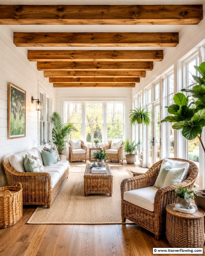 Wooden Beam Accents - 20 Sunroom Ceiling Ideas for a Stunning Overhead View