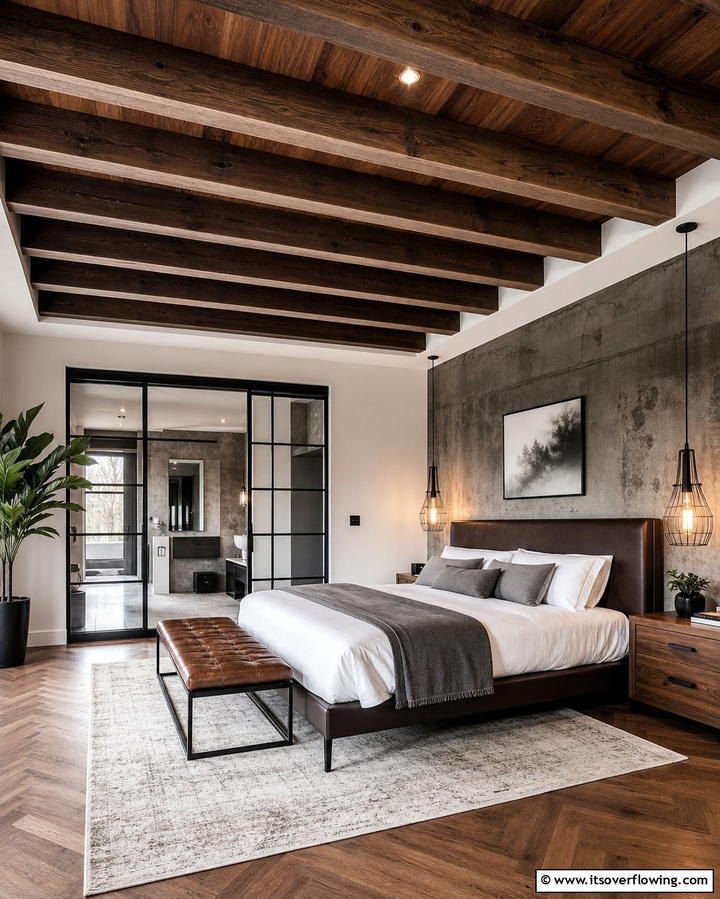 Wooden Beam Accents - 25 Stunning Bedroom Ceiling Ideas to Elevate Your Space