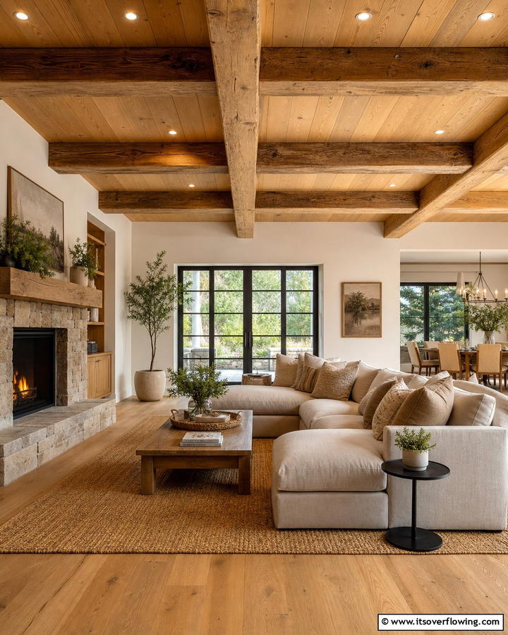 Wooden Beam Accents - 20 Living Room False Ceiling Design Ideas to Elevate Your Space