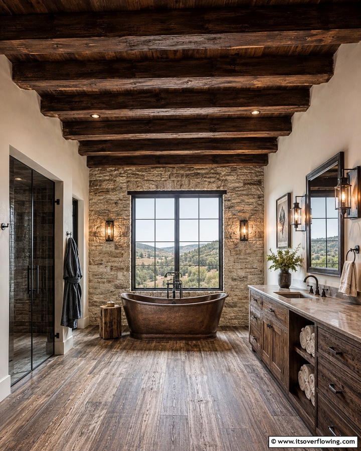 Wooden Beam Ceilings - 20 Western Bathroom Ideas for a Rustic and Relaxing Retreat