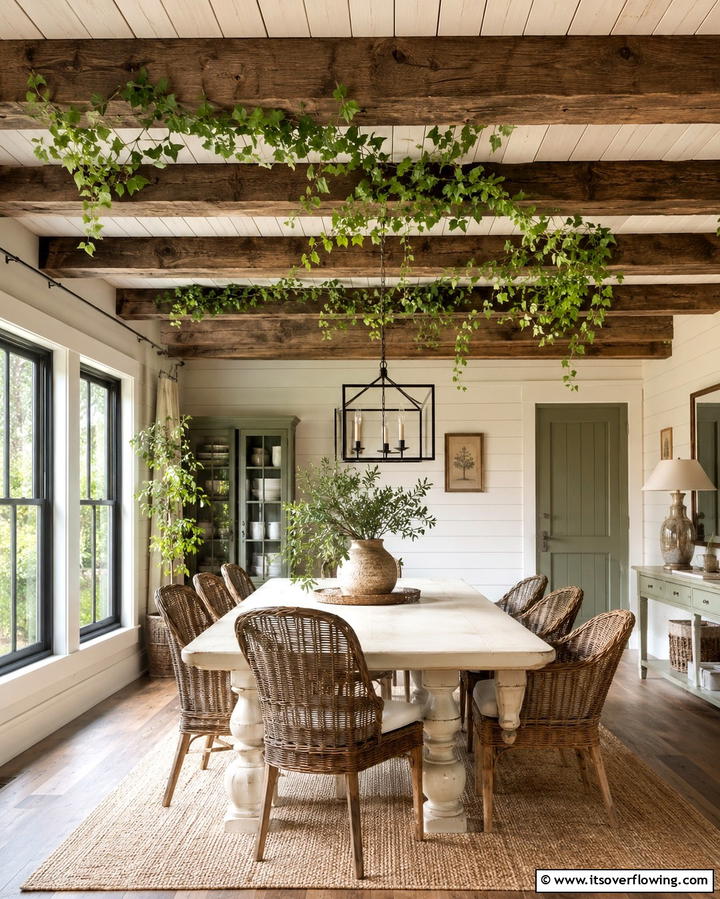 Wooden Beam and Vine Combos - 25 Green Ceiling Ideas for a Unique and Bold Statement