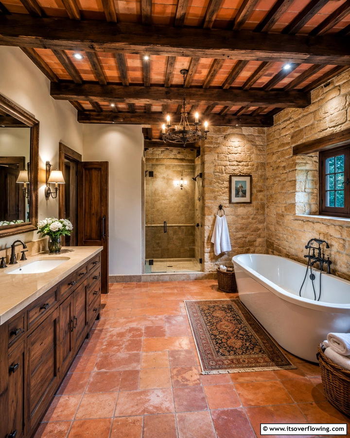 Wooden Beamed Ceilings - 20 Tuscan Bathroom Ideas for a Rustic Retreat