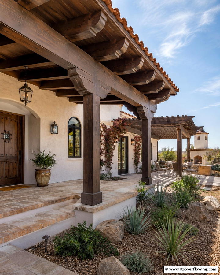 Wooden Beams and Accents - 25 Spanish Style Home Exterior Ideas for Curb Appeal