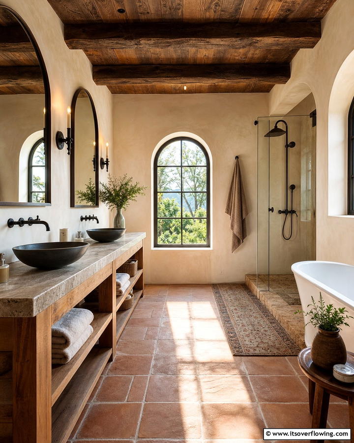 Wooden Beams and Accents - 20 Mediterranean Bathroom Ideas for a Relaxing Retreat