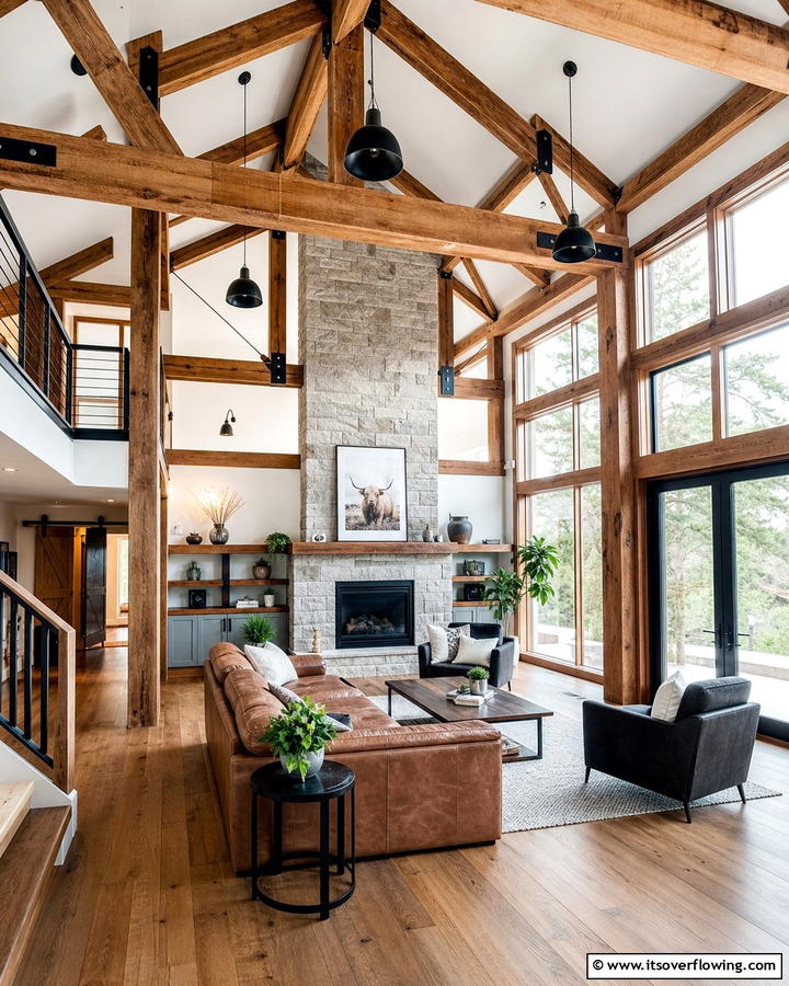 Wooden Beams with Black Accents - 20 Black and Brown Interior Design Ideas for Modern Homes