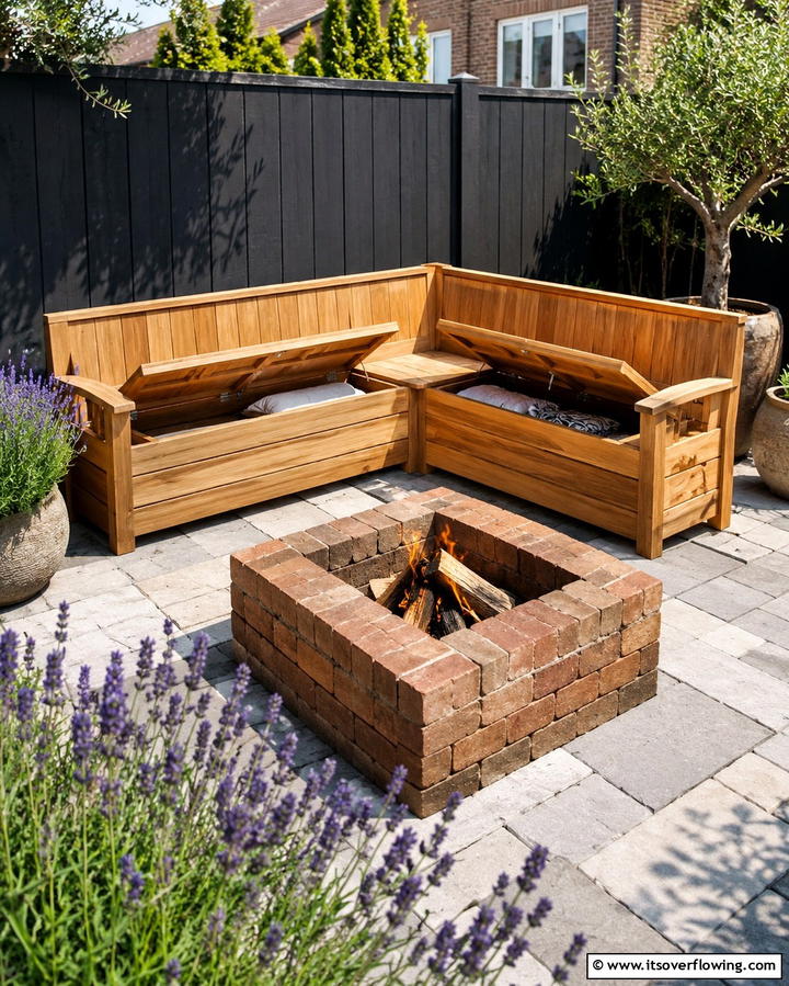 Wooden Benches with Storage - 25 Fire Pit Seating Ideas to Enhance Your Outdoor Space