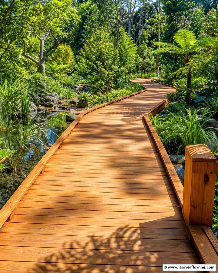 Wooden Boardwalk Charm - 30 Stunning Garden Path Ideas to Guide Your Landscape