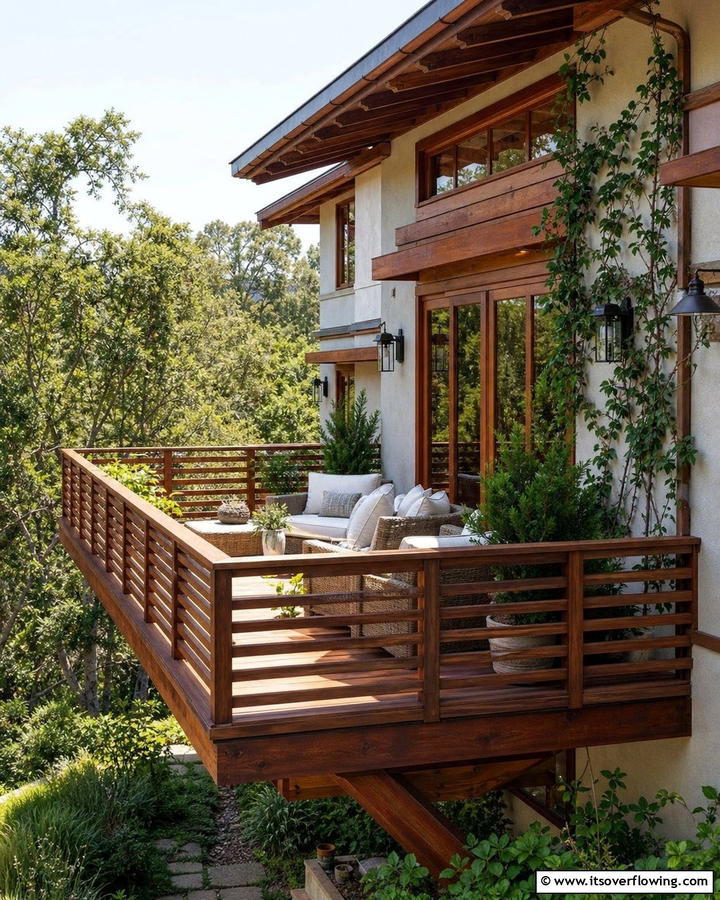 Wooden Cantilever Balcony for Warmth and Charm - 20 Cantilever Balcony Ideas for Modern Homes