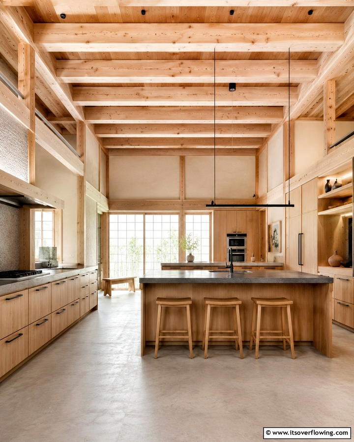 Wooden Ceiling Beams - 25 Japanese Style Kitchen Ideas for a Zen Atmosphere