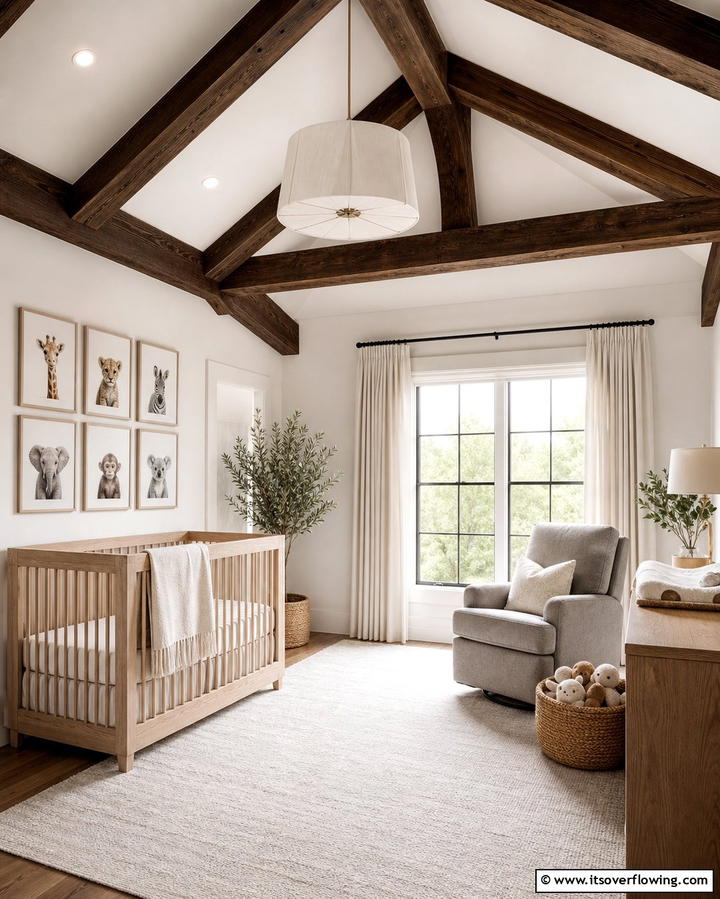 Wooden Ceiling Beams - 25 Farmhouse Nursery Ideas for a Cozy Baby Room