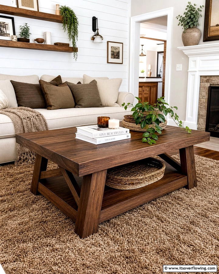 Wooden Coffee Tables for Rustic Charm - 25 Brown Living Room Ideas for Warm and Cozy Vibes