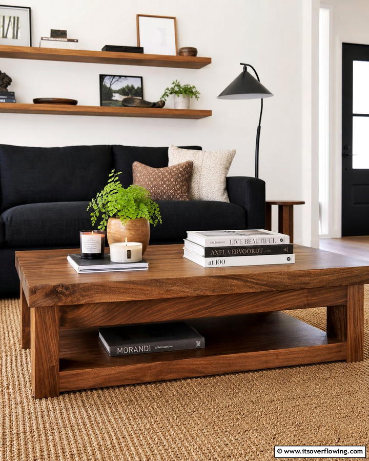 Wooden Coffee Tables in Warm Brown Tones - 25 Chic Black and Brown Living Room Ideas for Modern Homes