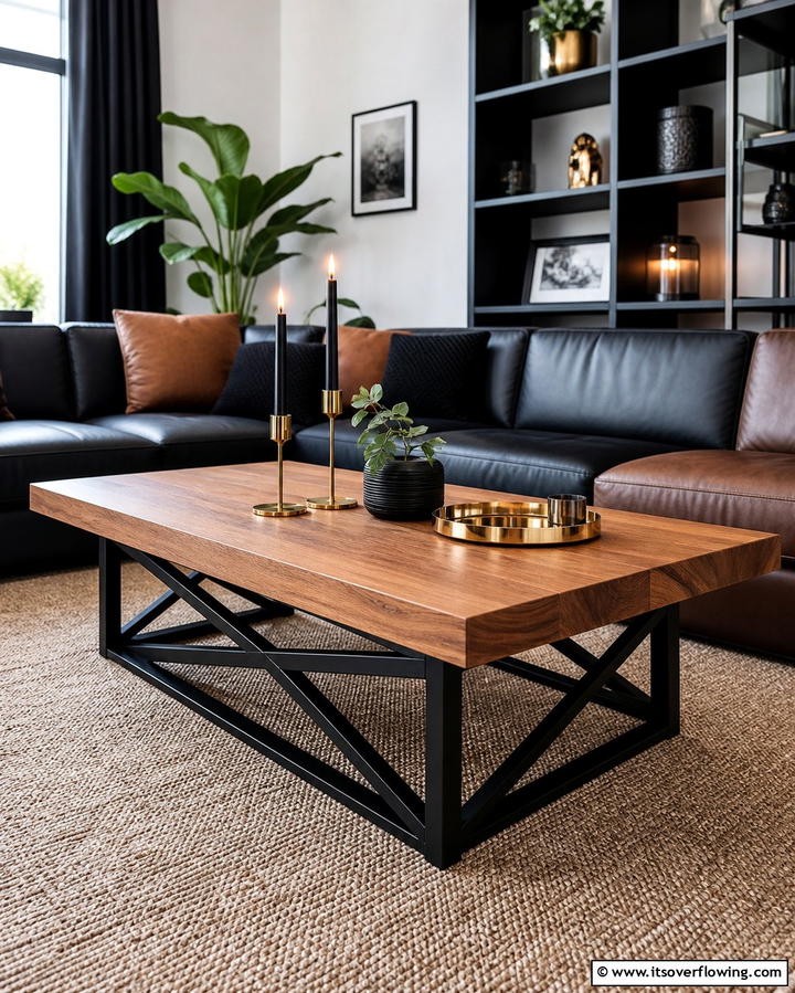 Wooden Coffee Tables with Black Bases - 25 Chic Black and Brown Living Room Ideas for Modern Homes