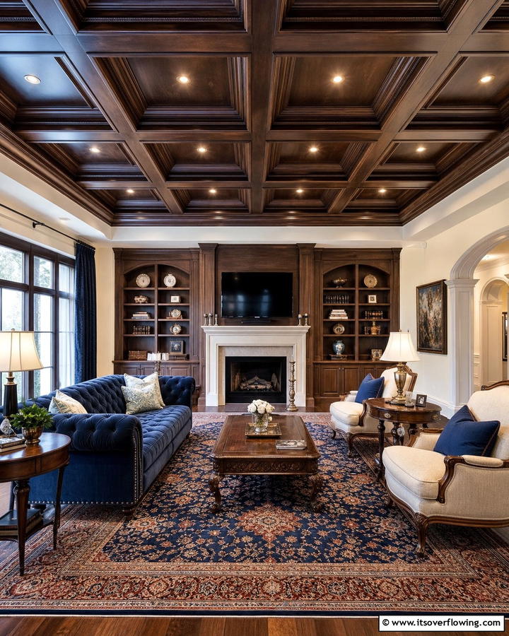 Wooden Coffered Ceiling - 20 Living Room False Ceiling Design Ideas to Elevate Your Space