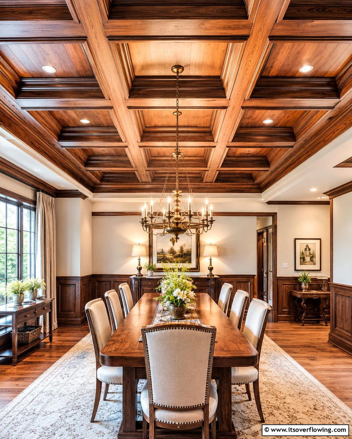 Wooden Coffered Ceilings - 30 Rustic Ceiling Ideas to Add Warmth to Any Room