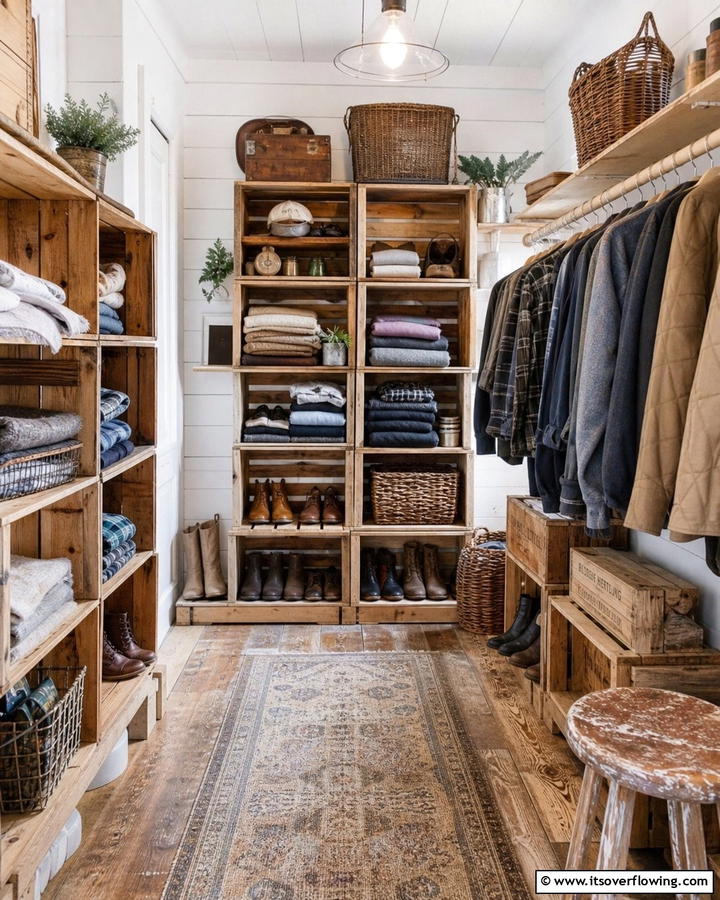 Wooden Crates for Storage - 20 Rustic Closet Ideas for a Charming Storage Solution