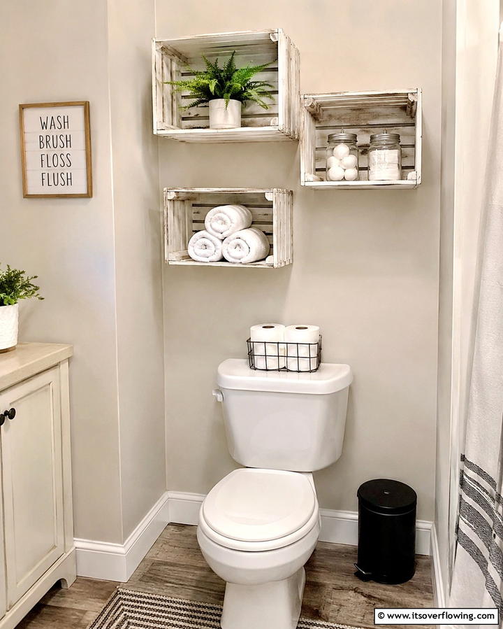 Wooden Crates for a DIY Look - 25 Over Toilet Storage Ideas for Small Bathrooms