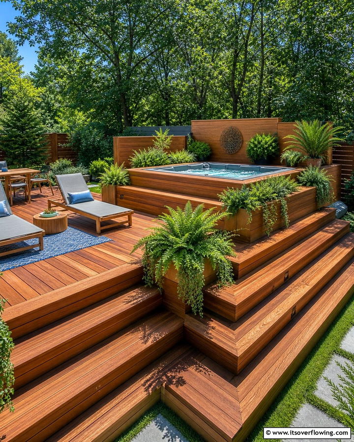 Wooden Deck Integration - 20 Hot Tub Landscaping Ideas for a Relaxing Retreat