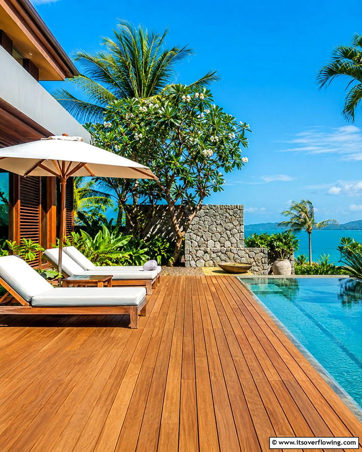 Wooden Decking for a Natural Look - 25 Tropical Pool Landscaping Ideas for a Resort Feel