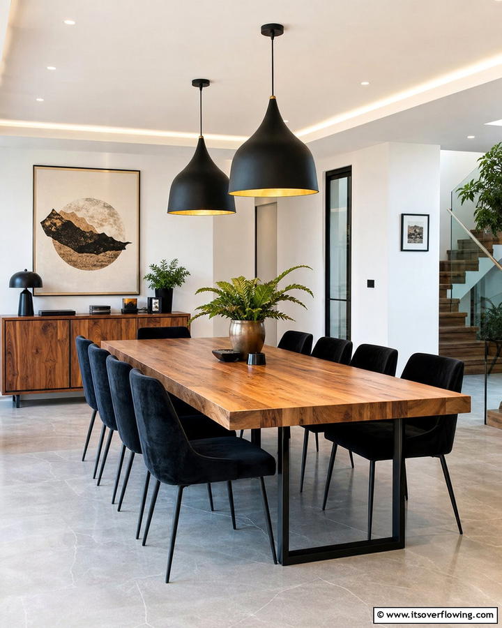 Wooden Dining Sets with Black Upholstery - 20 Black and Brown Interior Design Ideas for Modern Homes