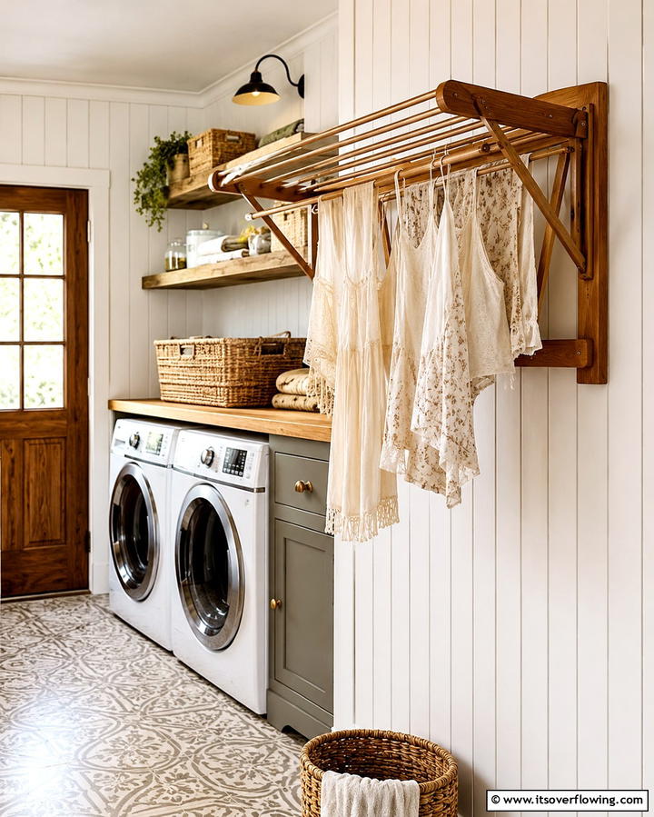 Wooden Drying Rack - 20 Vintage Laundry Room Decor Ideas for a Retro Look