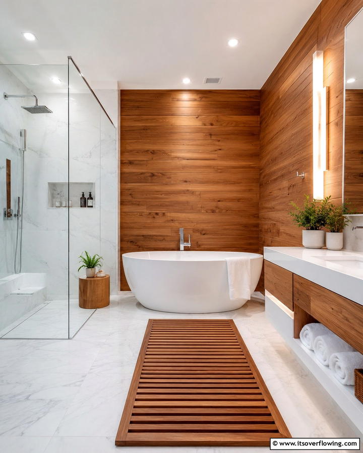 Wooden Elements for Warmth - 25 Spa-Like Bathroom Ideas for a Relaxing Retreat